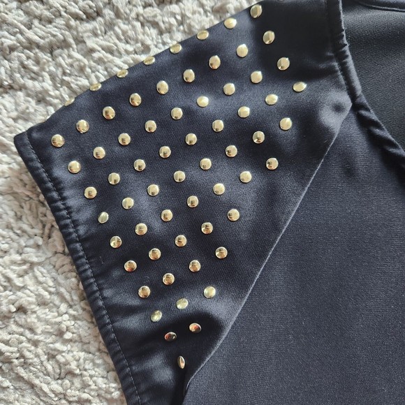 Express Extra Small Black Gold Blouse Shirt Stretch Top Stud Simply Irresistible - Picture 3 of 14
